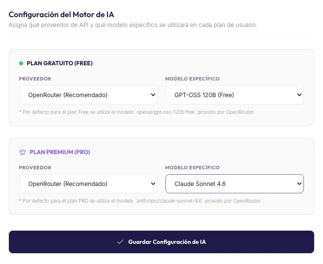Configuración del motor de IA en Matchply