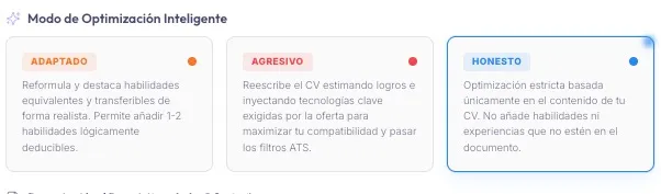 Modos de optimización inteligente de CV en Matchply